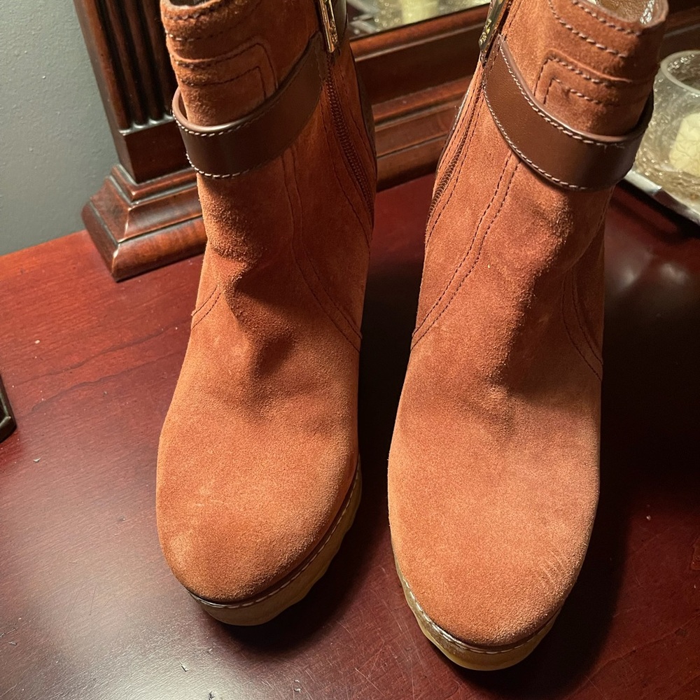 Tory Burch suede platform wedge booties